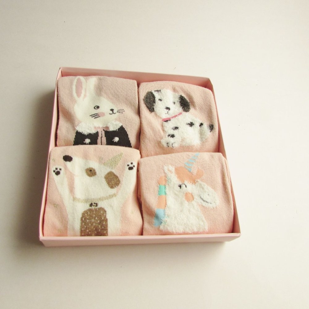 Caramella Boxed Set of 4 Girls Youth Socks Animal Patterns Pink New in Box - Picture 8 of 8